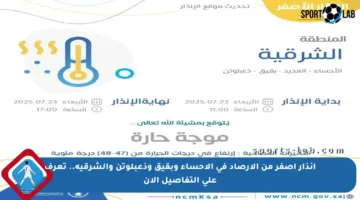انذار أصفر من الأرصاد في الأحساء وبقيق وذعبلوتن والشرقية.. تعرف على التفاصيل الآن